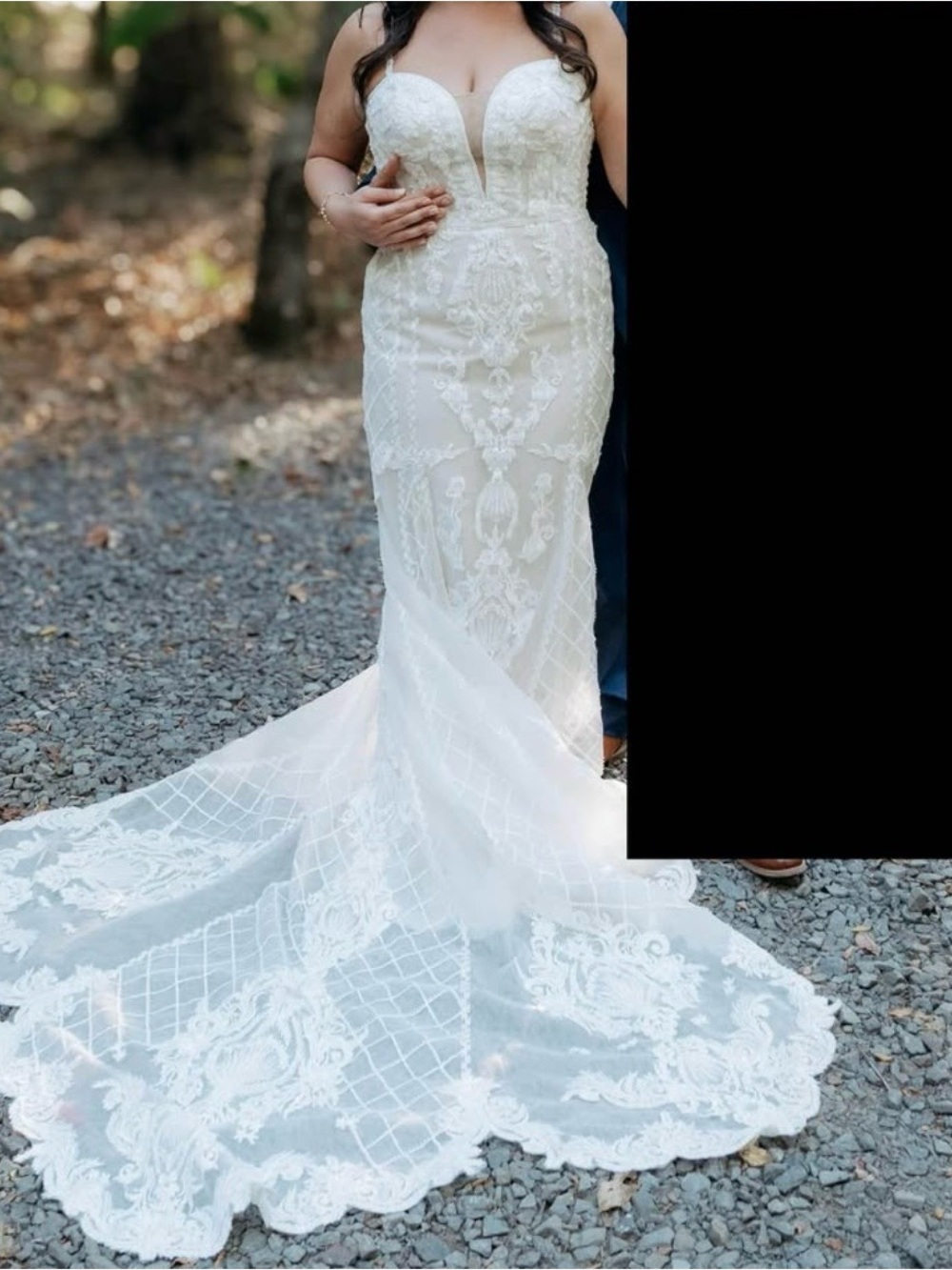 Lace Embroidered Mermaid Bridal Dress - White/Ivory